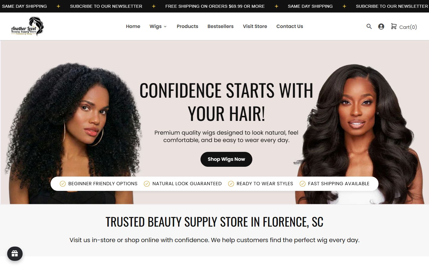 Another Level Beauty homepage