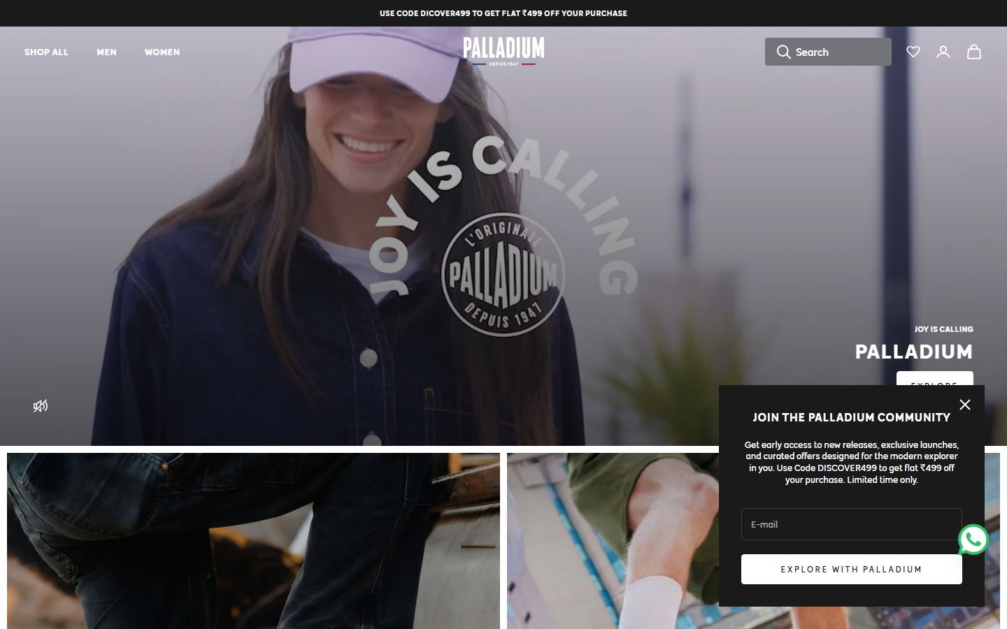 Palladium Boots India homepage